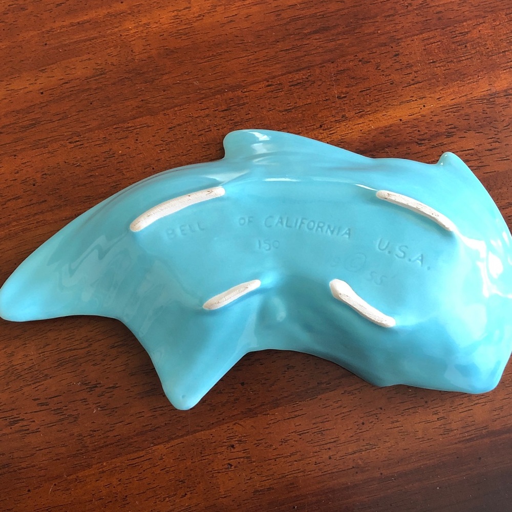 Vintage Bell Of California Pottery USA Aqua Koi Fish Dish or Bowl - Picture 3 of 4